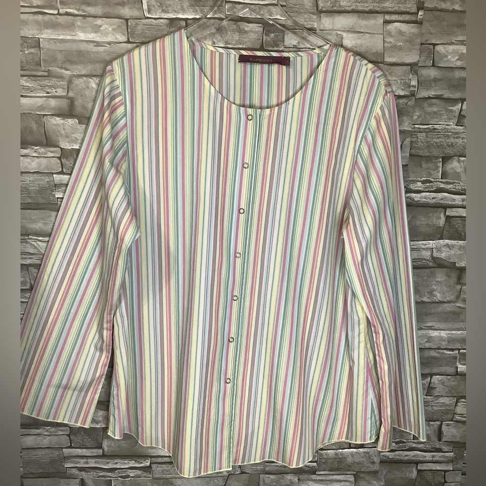 Rapsodia L stripes snap closure long sleeve blouse (W326)